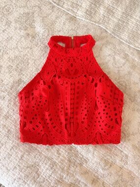 Red/Orange Lace Crochet Racerback Crop Top